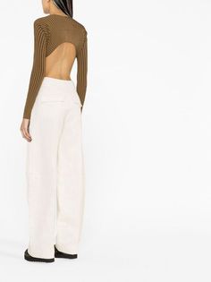 Jacquemus high-waist wide-leg Trousers - Farfetch Fringe Skirt, Floral Shoes, Suit Accessories, Wide Leg Trousers, Trousers Women, White Cotton, Suits For Women, Wide Leg Pants, Fashion Branding