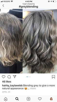 Grey Lights On Brown Hair, Natural Gray Highlights, Best Hair Colors To Cover Gray Brunettes, Grey Hair Brown Lowlights, Hair Highlights For Greying Hair, Lowlights To Blend Gray Hair Brunettes, Gray Babylights, Gray Roots Blending, Gray Blending Hair Highlights Dark Hair