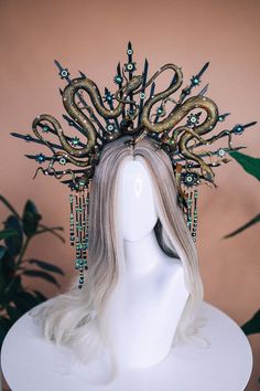 Medusa Crown, Halloween, Halo Crown, Medusa Costume, Halo Headband, Medusa Headpiece, Black Halo, Halloween Costume, Snake Crown, Spooky - Etsy Cone Heads Costume, Medusa And Stone Costume, Medusa Couple Costume, Scary Mermaid Costume, Uncommon Halloween Costumes, Medusa Costume Makeup, Medusa Costume Outfit, Medusa Accessories