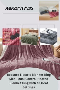 an advertisement for bedure electric blanket king size dual control heated blanket with 10 heat settings