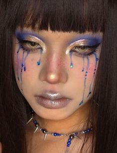 Over The Top Makeup Looks, Blonde Ulzzang Girl, Preshower Makeup Ideas, Tears Makeup Look, Tear Drop Makeup, Preshower Makeup, Makeup Ideas Crazy, Blonde Ulzzang, Extreme Makeup Looks