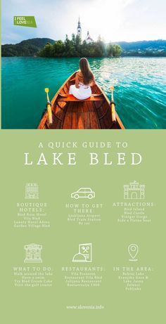 a woman in a boat on the water with text that reads, a quick guide to lake