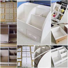 several different types of drawers are shown in the process of being assembled and painted with white paint