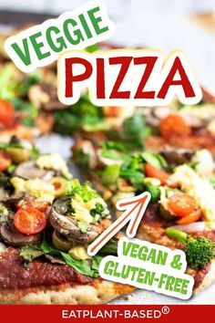 the vegan and gluten - free veggie pizza is ready to be eaten