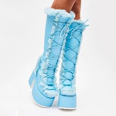 Category:Boots; Upper Materials:Suede; Season:Spring   Fall,Winter; Heel Type:Wedge Heel,Platform; Gender:Women's; Toe Shape:Round Toe; Type:Knee High Boots; Style:Luxurious,Preppy,Cute,Fashion; Heel Height(inch):2-3; Outsole Materials:Rubber; Occasion:Club,Daily,Party; Closure Type:Lace-up; Pattern:Solid Color; Listing Date:09/18/2023; 2023 Trends:Platform Boots,Plus Size Bimbocore Outfits, Thick Heel Boots, Trendy Winter Fashion, Knee High Platform Boots, Rough Heels, Dr Shoes, Horse Boots, Platform Wedge Heels, Blue Boots