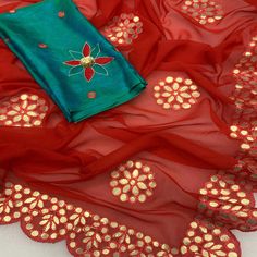 Red colored saree is made from georgette fabric which is highlighted with embroidered with gota patti work as shown on. comes along unstitched sequins embroidered art silk blouse piece which you can customise as per your design/style. Occasion - You can wear this saree for festive, party and functions. Note:- The actual product may differ slightly in color and design from the one illustrated in the images when compared with computer or mobile screen. Measurements: Saree : Georgette : 5.5 Mtrs Bl Gota Patti Work, Saree Georgette, Embroidered Art, Baby Skin Care, Mobile Screen, Silk Lehenga, Georgette Saree, Georgette Fabric, Georgette Sarees