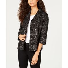 Amplify Your Outfit With This Sophisticated Petite Three-Button Jacket From Jm Collection, Accented By A Unique Foiled Textured Knit. Relaxed Fit; Hits At Hip Designed To Fit And Flatter 5'4" And Under Frame Wing Collar; Three Button Closure 3/4-Sleeves Unlined Polyester/Spandex Machine Washable Imported Glamorous Holiday Workwear Outerwear, Chic Holiday Outerwear, Elegant Metallic Outerwear For Fall, Metallic Evening Outerwear For Fall, Winter Outer, Wing Collar, Basic Jackets, Matching Family Outfits, Family Outfits