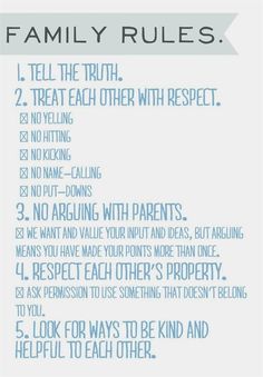 the rules for family rules in blue and white