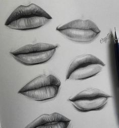 a pencil drawing of different lips