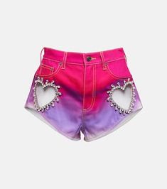 Ombre Denim, Cutout Frame, Rave Shorts, Party Edit, Pink Denim Shorts, Embellished Shorts, Pretty Shorts, Fashion Aesthetic, Butterfly Design