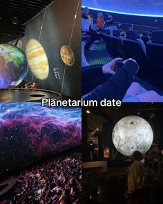 there are pictures of planets and people in the room