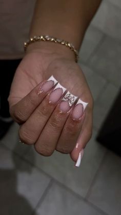 French Tip Nails With Saturn Charm, Extra Birthday Nails Medium Length, Simple Nails With Charms, Short Baddie Nail Ideas, Birthday Nails Medium Length, Short Set Acrylic Nails, Bad And Boujee Nails Short, French Tip With Charms, Short Nail Set Ideas