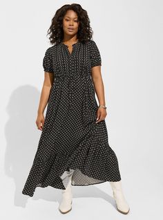 Maxi Stretch Challis Pintuck Tiered DressPlus Size Maxi Stretch Challis Pintuck Tiered Dress, VIC MOTIF Dress With Puffy Sleeves, Puffy Dresses, Tie Dye Maxi, Dress Images, Plus Size Maxi, Super Cute Dresses, Torrid Dresses, Women Maxi, Plus Size Maxi Dresses