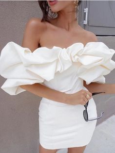 Sexy Ruffled Off Shoulder White Party Dress · Shop Zola · Online Store Powered by Storenvy Cute Simple Dresses, Autumn Skirt, Party Dress Classy, Haine Diy, Laundry Guide, Cute Casual Dresses, Gaun Fashion, Chique Outfits, Dress Item