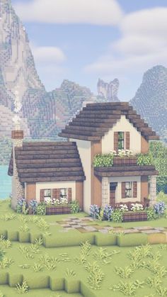 Minecraft Survival Ideas House Design, Villager Homes Minecraft, Cute Minecraft Starter House, Minecraft Little House, Easy Minecraft Starter House, Minecraft Home Ideas, Underwater Homes, Cottage House Aesthetic