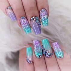 Sparkling Gradient False Nail Long Coffin Press on Nails for Nail Art 24pcs Ballet Nails, Short Fake Nails, Nagel Tips, Coffin Press On Nails, French Acrylic Nails, Ballerina Nails, Stick On Nails, False Nail