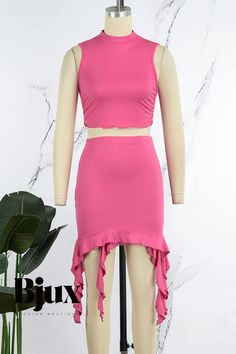 Bjux - Conjunto básico de dos piezas sin mangas y cuello alto en color rosa y diseño informal Red Sleeveless Turtleneck, Turtleneck Sleeveless, Sleeveless Suit, Suit Type, Sleeveless Turtleneck, Casual Design, Casual Sets, Color Rosa, Wholesale Fashion