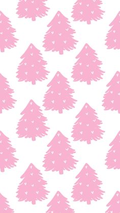 pink christmas trees with hearts on white background