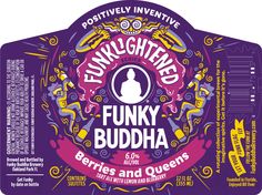 the label for funky buddha beer is purple and has an ornate design on it's side