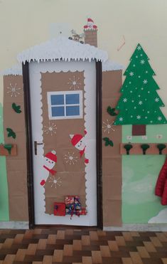 a door decorated to look like a gingerbread house