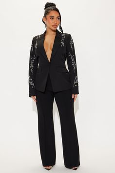 Available In Black. Blazer Lapel Collar Long Sleeve Twill Rhinestone Detail Button Closure Fully Lined Self: 92% Polyester 8% Spandex Lining: 100% Polyester Imported | Stay Elegant Rhinestone Blazer in Black size Medium by Fashion Nova Tux For Women, Womens Tuxedo, Black Velvet Tuxedo, Rhinestone Blazer, Shoot Outfit Ideas, Holiday Shoot, Velvet Tuxedo, Wedding Tux, Tuxedo Women