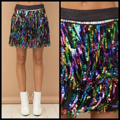 Rainbow Cascade Mini Skirt* | gussieduponline Midnights Outfit, Colourful Wardrobe, Eras Concert, Lover Outfit, Eras Outfit, Fringe Clothing, Colorful Wardrobe, Mardi Gras Outfits, Rainbow Skirt