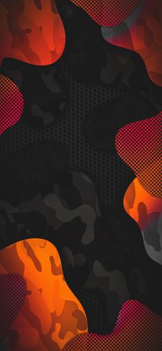 an abstract camouflage background with orange and red colors on the bottom half of the image