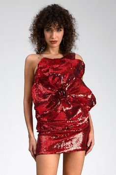 Our One-Shoulder Sequin 3D Floral Mini Red Dress. A mesmerizing blend of contemporary style and timeless elegance, this exquisite garment is designed to captivate hearts and turn heads. Adorned with shimmering sequins arranged in intricate 3D floral patterns, this dress exudes opulence and allure. The one-shoulder design adds a touch of asymmetrical flair, drawing the eye with its captivating silhouette. In a vibrant shade of red, this dress commands attention and exudes confidence, making it the perfect choice for any special occasion. Whether you're attending a cocktail party, a gala event, or a romantic dinner, the One-Shoulder Sequin 3D Floral Mini Red Dress promises to make a statement. Embrace your inner goddess and let your style shine with this enchanting ensemble. Pair it with str Elegant One Shoulder Sequined Dress For Holidays, Elegant One Shoulder Dress With Sequins For Holiday, Red Sleeveless One Shoulder Gala Dress, Red One-shoulder Evening Dress For Party, Red One Shoulder Evening Dress For Party, Red Sleeveless One Shoulder Dress For Gala, Red One-shoulder Evening Dress For Party Season, Red Sleeveless One-shoulder Dress For Gala, Red Asymmetrical Neckline Party Dress