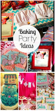 a collage of different pictures with the words baking party ideas