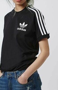 Trendy Fashion Adidas Women 3 Stripes Tee T-shirt Short Sleeve Black Ladies RRP ?29.99, Women's Top Adidas Store, Adidas Three Stripes, Style Sportif, Adidas Originals Women, Stripe T Shirt, Adidas Outfit, Sport Style, Original Clothes, Adidas Shirt