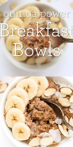 two bowls filled with oatmeal and sliced bananas on top of each other