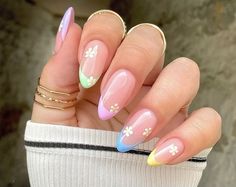 Acrylic Nails Almond Shape, Colorful Nails, French Tip Acrylic Nails, Almond Nails Designs, Nails 2021, Almond Acrylic Nails