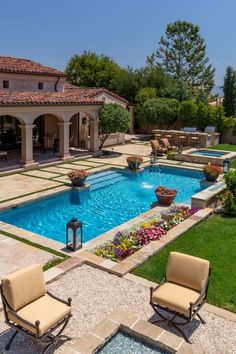 StoneScapes Puerto Rico Blend Large Aqua White Large | NPT Pool Finishes Spanish Style Backyard, Spanish House Exterior, Spanish Backyard, Mediterranean Backyard, Pool Patio Designs, California Backyard, Dream Backyard Pool, Hacienda Style Homes, Houses Bloxburg