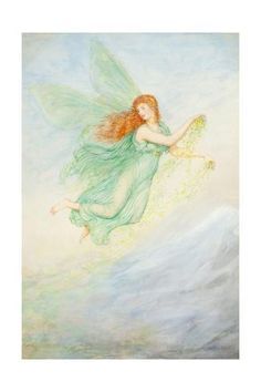 a painting of a fairy flying in the sky