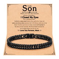 a black leather bracelet with an inscription on it that says, i love you forever mom