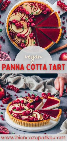 vegan panna cota tart with cranberries and apples