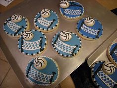 cupcakes decorated with blue and white designs