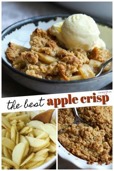 the best apple crisp recipe is in this collage