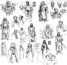 some sketches of different characters from the animated movie avatars, including one man and two women