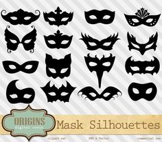 mask silhouettes with different shapes and colors for halloween or mardi gras decorations