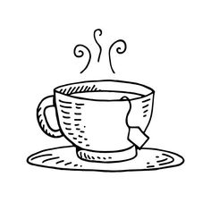 a cup of coffee on a saucer with steam coming out of the top illustration