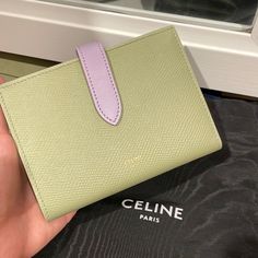 Brand New Wallet With Original Celine Box, Dust Bag And All Tags. Purchased In 2021 Via Celine Website. Sold Out Color For The Season It’s Soooooooo Pretty!! Serious Inquiries Only Below Are Details Of The Wallet: Medium Strap Wallet In Bicolour Grained Calfskin 10b643bru.31sl Sage / Lilas Designer Green Wallets For Gift, Designer Green Wallet As Gift, Designer Green Wallets As Gift, Elegant Purple Wallets For Travel, Luxury Purple Rectangular Wallet, Designer Green Wallet For Daily Use, Designer Green Wallet For Everyday Use, Designer Green Wallet, Elegant Purple Leather Wallets