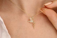 Fairy Necklace 14k Solid Gold - Cubic Zirconia Fairy Charm Pendant, Sparkly Dainty Minimalist Necklace, Daughter, Mommy, Girlfriend Gift This solid gold dainty Necklace is made entirely from 14k solid gold. * Jewelry is packaged and shipped in a delicate jewelry gift box. * If you are purchasing it as a gift, please feel free to add a personal note. Anniversary, Gift For Wife, Christmas Gift Gold Kt: 14K solid gold * Guaranteed Authentic 14k Gold, NOT Plated Or Filled * Stamp: 14K Pendent Necklace Pendants, Mommy Girlfriend, Fairy Charm Necklace, Simplistic Jewelry, Pretty Gold Necklaces, Gold Pendent, Bff Jewelry, Neck Pieces Jewelry, Fancy Jewelry Necklace