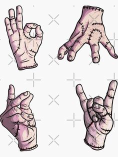 four different types of hand gestures on a white background