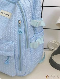 BirdinBag - Womens Solid Color Letter Patchwork Backpack - Spacious Bag for Students, Ideal for College, High School, and Travel Nylon Bag With Adjustable Strap For Study, Nylon Bags With Zipper Closure For Study, Functional Blue Bags For Study, Patchwork Backpack, Style Preppy, Classic Backpack, Word Wrap, School Backpack, School Backpacks