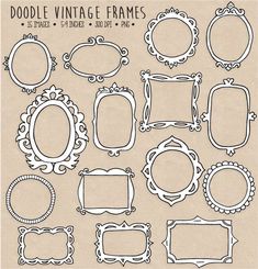 a bunch of frames that are drawn in white on brown paper with the words doodle vintage frames