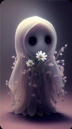 an image of a ghost with flowers in her hand