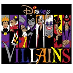 an image of disney characters in different colors and sizes on a black background with text