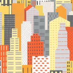 an image of a cityscape that looks like it is painted in yellow and orange