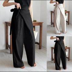 High Waist Palazzo Wrap Pants Your Choice: Black, Beige Or Blue Preorders: Please Allow Additional Shipping Time. Wrap Pants, Pants Vintage, Online Fashion Stores, High Waisted Trousers, Linen Women, Long Pants, High Waisted Pants, Bottoms Pants, Fashion Pants